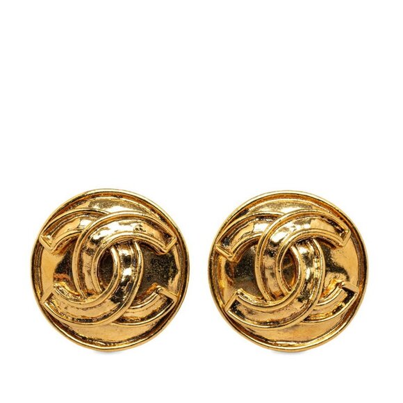 CHANEL Authentic Gold Logo Earrings
